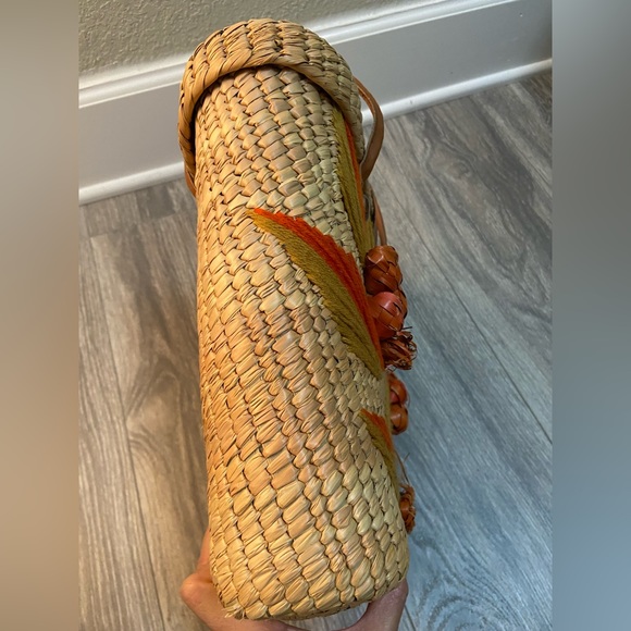 Vintage Woven Wicker Rattan Straw Satchel Handbag Tote Basket Bag Boho Med. Size - Picture 7 of 13